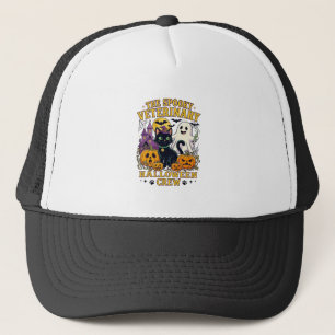 Spooky Veterinary Halloween Crew Black Cat Ghost P Trucker Hat