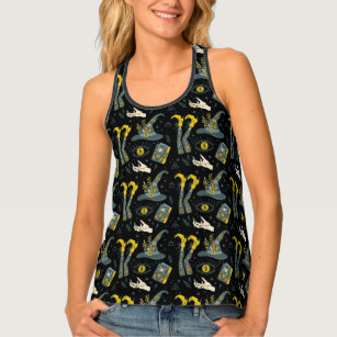 Spooky vibe colorful halloween symbols pattern tank top