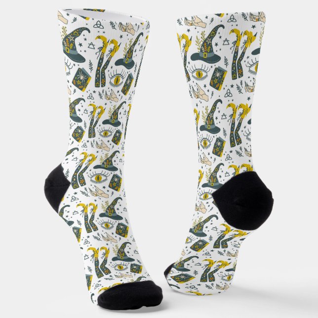 Spooky vibe colourful halloween symbols pattern socks (Angled)