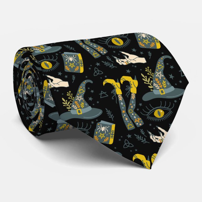Spooky vibe colourful halloween symbols pattern tie (Rolled)