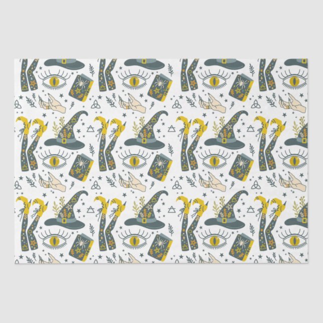 Spooky vibe colourful halloween symbols pattern tissue paper (Front)