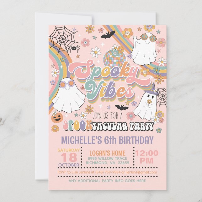 Spooky Vibes Birthday Invitation - Girl (Pink) (Front)