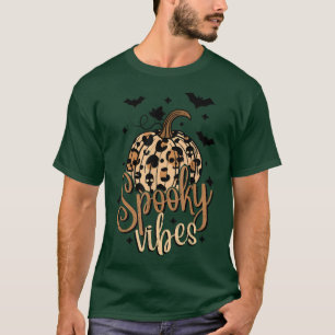 Spooky Vibes Boho Halloween Pumpkin Leopard Witchy T-Shirt