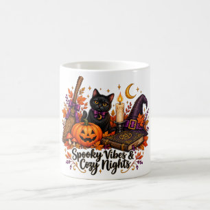 Spooky Vibes Cosy Nights Halloween Witch Cat Coffee Mug