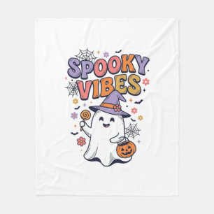 Spooky Vibes Cute Ghost Vintage Halloween Design_1 Fleece Blanket