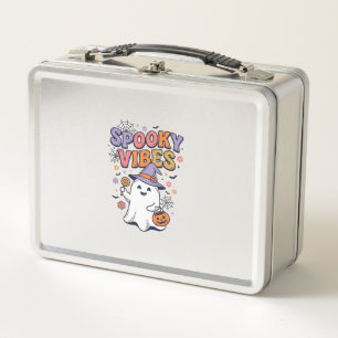 Spooky Vibes Cute Ghost Vintage Halloween Design_1 Metal Lunch Box