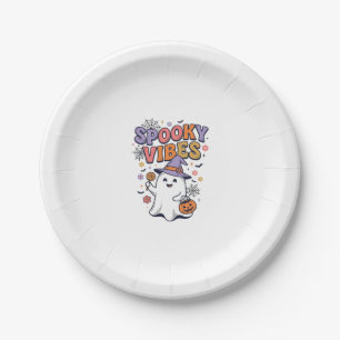 Spooky Vibes Cute Ghost Vintage Halloween Design_1 Paper Plate