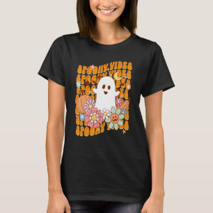 Spooky Vibes Funny Halloween Vintage Groovy Fall R T-Shirt