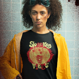 Spooky Vibes Funny Scary Afro Skull Halloween T-Shirt