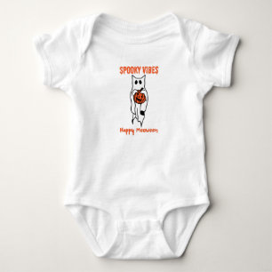 spooky vibes ghost cat happy halloween "Meow" Baby Bodysuit