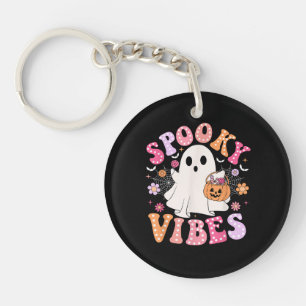 Spooky Vibes Ghost Retro Groovy Halloween Key Ring