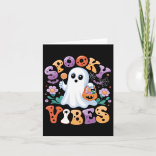 Spooky Vibes Ghost Retro Groovy Halloween Kids Gir Card