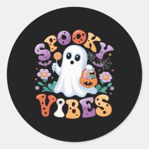 Spooky Vibes Ghost Retro Groovy Halloween Kids Gir Classic Round Sticker