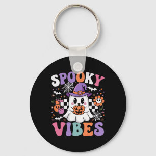 Spooky Vibes Ghost Retro Groovy Halloween Kids Gir Key Ring