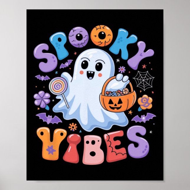 Spooky Vibes Ghost Retro Groovy Halloween Kids Gir Poster (Front)