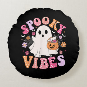 Spooky Vibes Ghost Retro Groovy Halloween Round Cushion