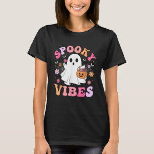 Spooky Vibes Ghost Retro Groovy Halloween T-Shirt