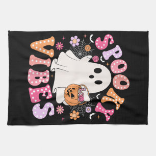 Spooky Vibes Ghost Retro Groovy Halloween Tea Towel