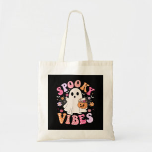 Spooky Vibes Ghost Retro Groovy Halloween Tote Bag