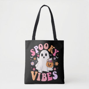 Spooky Vibes Ghost Retro Groovy Halloween Tote Bag