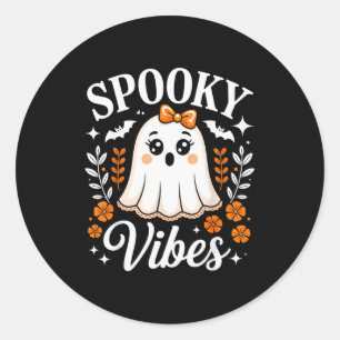 Spooky Vibes Ghost Retro Groovy Halloween Women Gi Classic Round Sticker