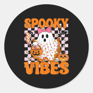 Spooky Vibes Ghost Retro Groovy Halloween Women Gi Classic Round Sticker