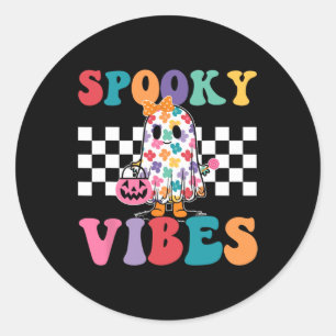 Spooky Vibes Ghost Retro Groovy Halloween Women Gi Classic Round Sticker
