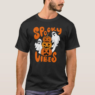 Spooky Vibes Ghost Scary Pumpkin Face Halloween T-Shirt