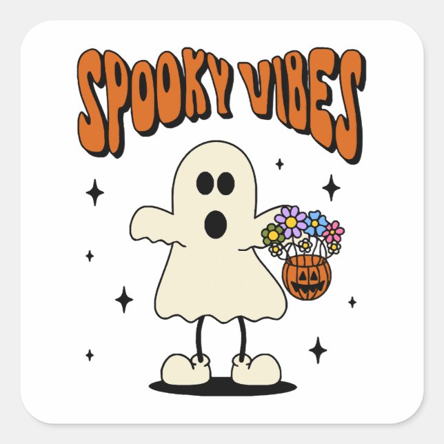 Spooky vibes ghost square sticker (Front)