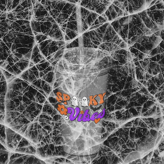 Spooky Vibes Ghosts Acrylic Tumbler (Get into the spirit of Halloween with this cute Spooky Vibes acrylic tumbler.)