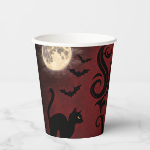 Spooky Vibes Gothic Halloween Moon Bats Paper Cups