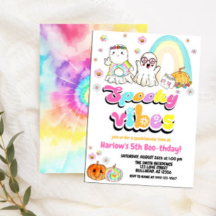 Spooky Vibes Groovy Ghost Halloween Birthday Invitation