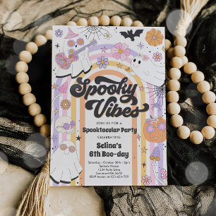 Spooky Vibes Halloween Cute Groovy Ghost Birthday  Invitation