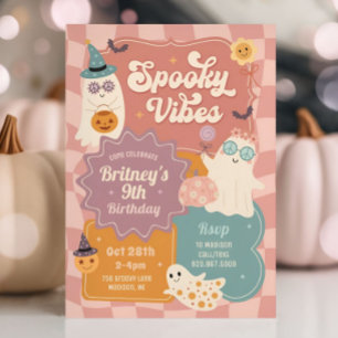 Spooky Vibes Halloween Cute Groovy Ghost Birthday  Invitation