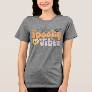 Spooky Vibes Halloween Cute Pumpkin Bats Spider Tri-Blend Shirt