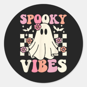 Spooky Vibes Halloween Ghost Costume Retro Groovy  Classic Round Sticker