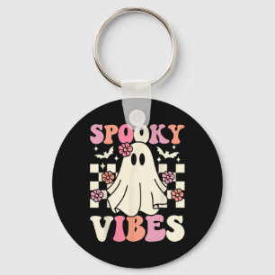 Spooky Vibes Halloween Ghost Costume Retro Groovy Key Ring
