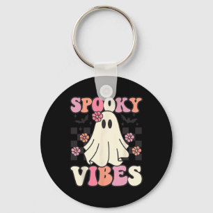Spooky Vibes Halloween Ghost Costume Retro Groovy Key Ring