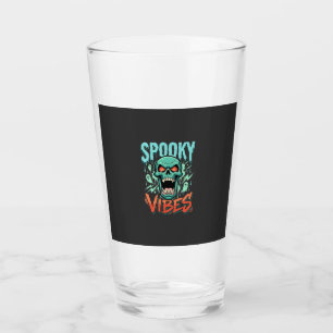 Spooky Vibes Halloween Ghost Skull Design_1 Glass