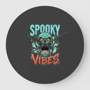 Spooky Vibes Halloween Ghost Skull Design_1 Large Clock