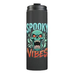 Spooky Vibes Halloween Ghost Skull Design_1 Thermal Tumbler