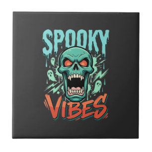 Spooky Vibes Halloween Ghost Skull Design_1 Tile