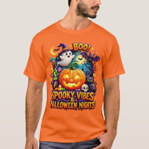 Spooky Vibes Halloween Nights Cute Ghost and Pumpk