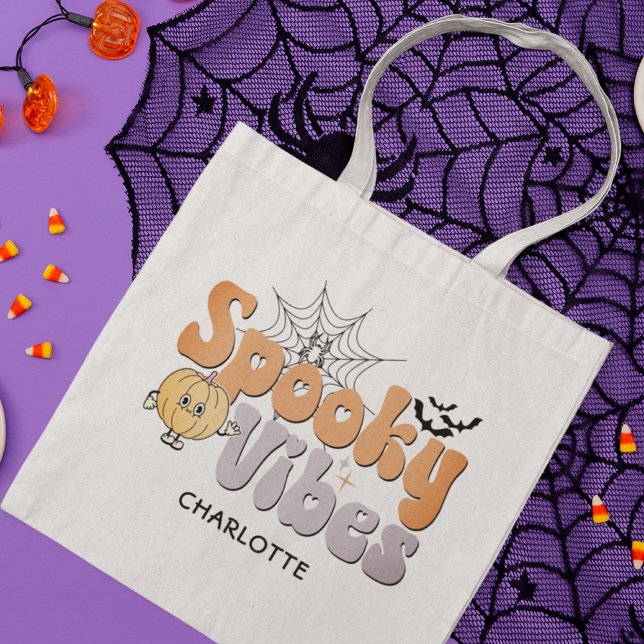 Spooky Vibes Halloween Pumpkin Bats Personalised Tote Bag (Creator Uploaded)