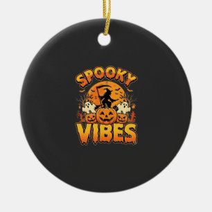 Spooky Vibes Halloween Pumpkin Witch Design_1 Ceramic Tree Decoration