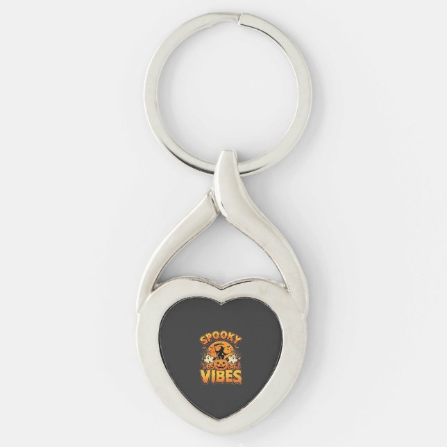 Spooky Vibes Halloween Pumpkin Witch Design_1 Key Ring (Front)