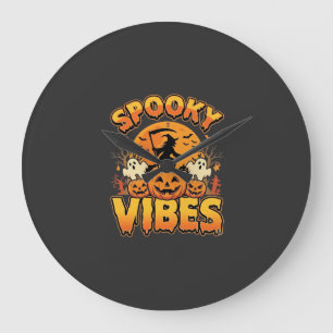 Spooky Vibes Halloween Pumpkin Witch Design_1 Large Clock