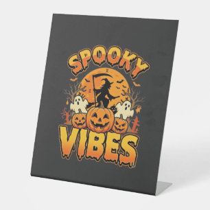 Spooky Vibes Halloween Pumpkin Witch Design_1 Pedestal Sign