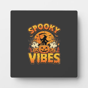 Spooky Vibes Halloween Pumpkin Witch Design_1 Plaque