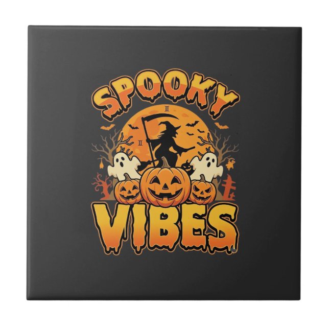 Spooky Vibes Halloween Pumpkin Witch Design_1 Tile (Front)